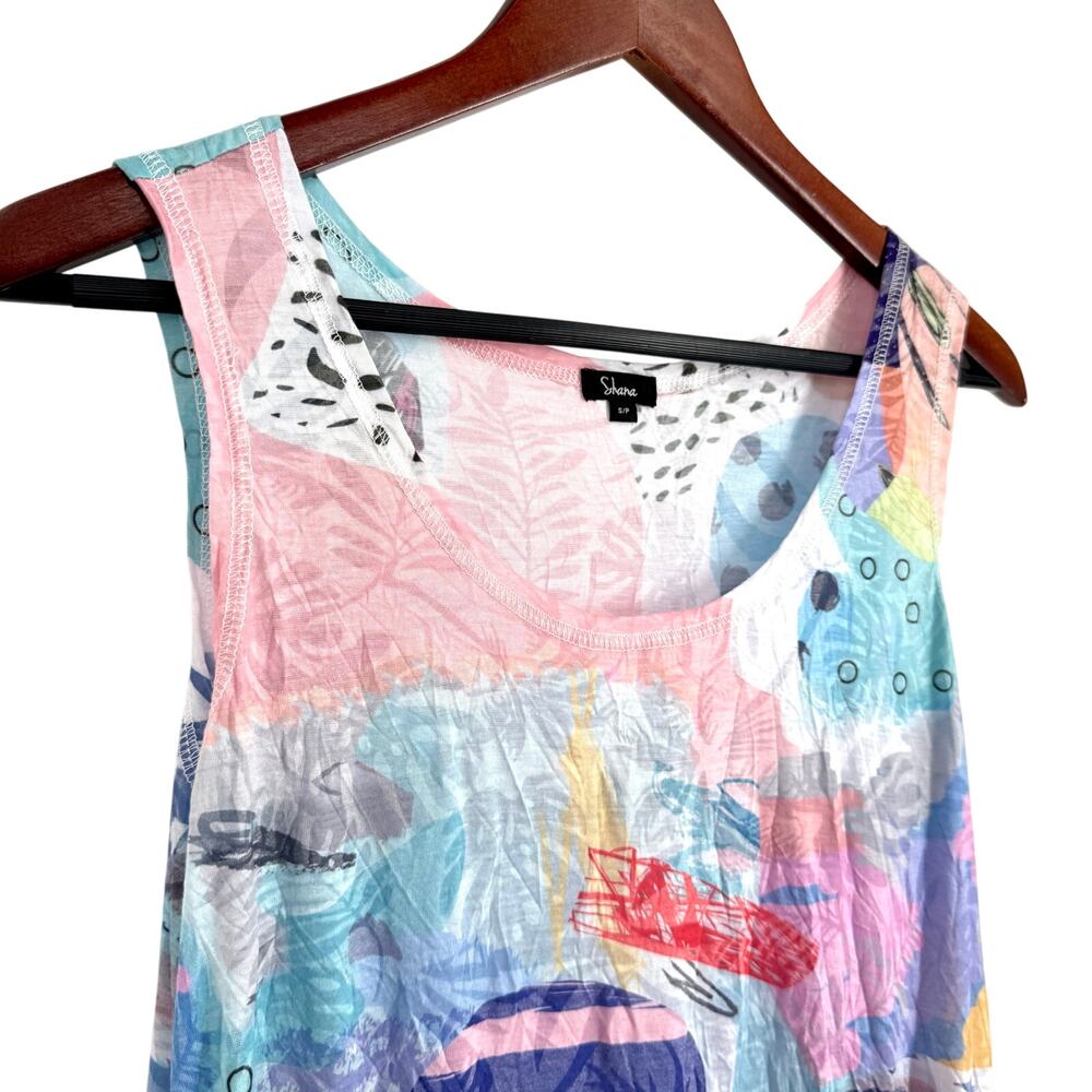 Shana Sz Small Wearable Art Pink Blue Tropical Beach Summer Tank Dress Artsy - Picture 4 of 9
